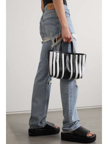 BALENCIAGA Barbes East-West small striped leather tote