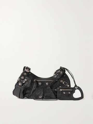BALENCIAGA Cagole medium studded textured-leather shoulder bag