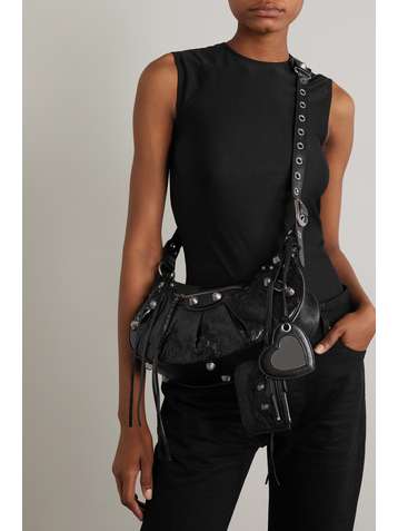 BALENCIAGA Cagole medium studded textured-leather shoulder bag