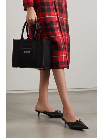 BALENCIAGA Neo Navy small leather-trimmed printed organic cotton-canvas tote