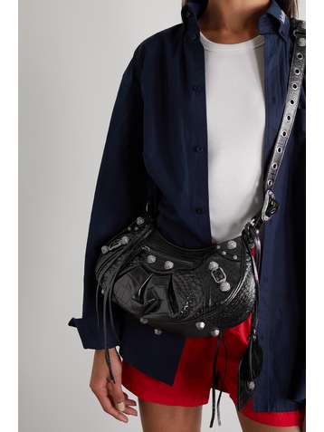 BALENCIAGA Cagole embellished croc-effect leather shoulder bag
