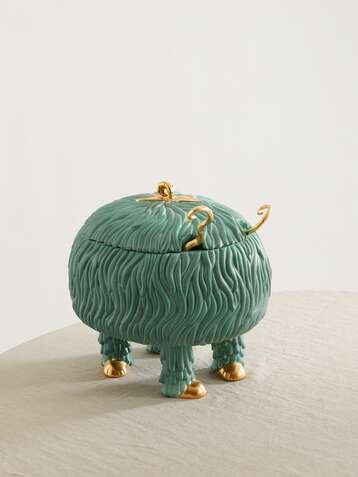 L'OBJET + Haas Brothers Fox Salad Monster 33cm gold-plated earthenware serving bowl set