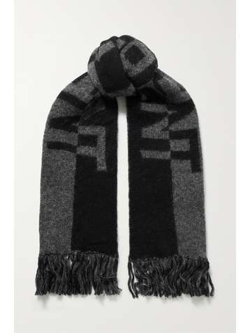 SAINT LAURENT Fringed two-tone jacquard-knit wool-blend scarf