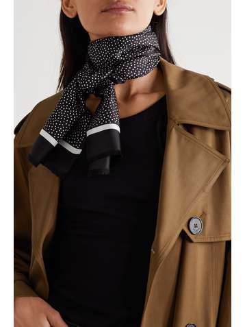 SAINT LAURENT Fringed polka-dot silk-twill scarf