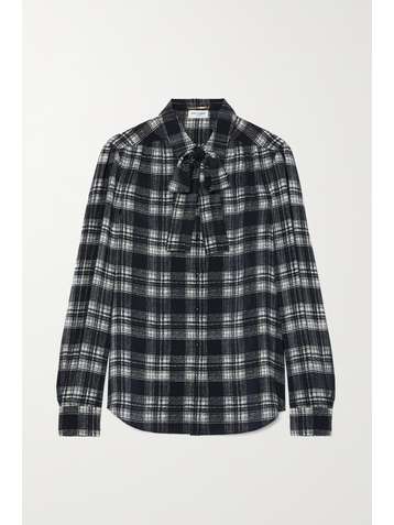 SAINT LAURENT Schluppenbluse aus kariertem Crêpe de Chine aus Seide