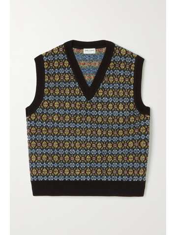 SAINT LAURENT Pull sans manches en laine intarsia