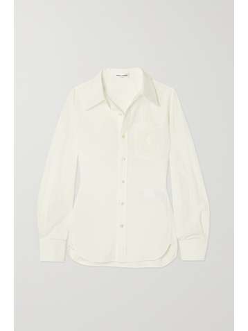 SAINT LAURENT Embroidered cotton and linen-blend shirt