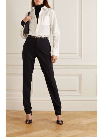 SAINT LAURENT Embroidered cotton and linen-blend shirt