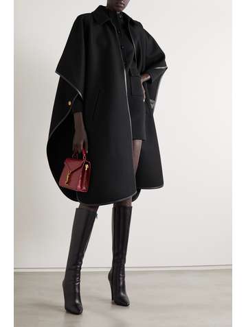 SAINT LAURENT Cape aus Filz aus einer Kaschmir-Wollmischung mit Lederbesätzen