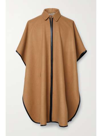 SAINT LAURENT Leather-trimmed cashmere and wool-blend felt cape
