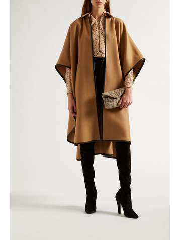 SAINT LAURENT Leather-trimmed cashmere and wool-blend felt cape