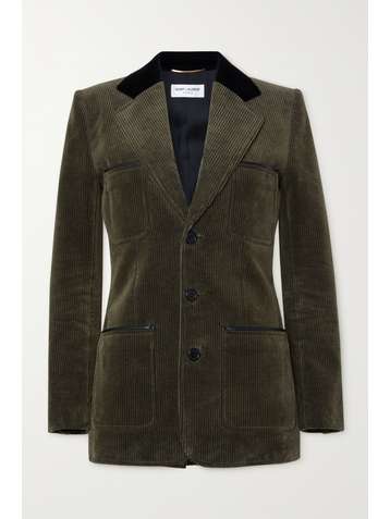 SAINT LAURENT Leather-trimmed cotton-corduroy blazer