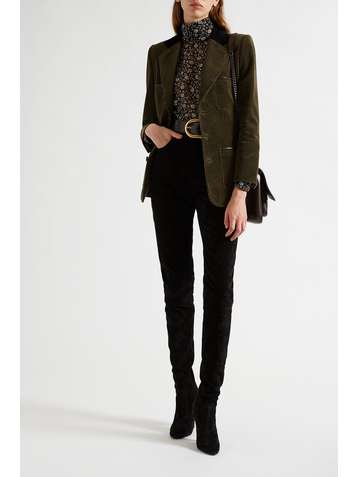 SAINT LAURENT Leather-trimmed cotton-corduroy blazer