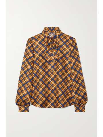 SAINT LAURENT Schluppenbluse aus kariertem Seiden-Jacquard