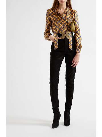SAINT LAURENT Schluppenbluse aus kariertem Seiden-Jacquard