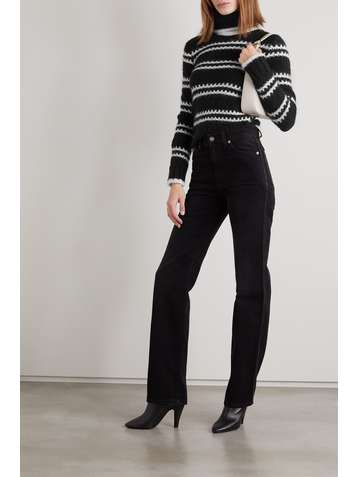 SAINT LAURENT Pull à col roulé en laine mélangée à rayures
