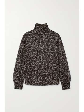 SAINT LAURENT Oberteil aus geblümtem Seidenchiffon mit Stehkragen