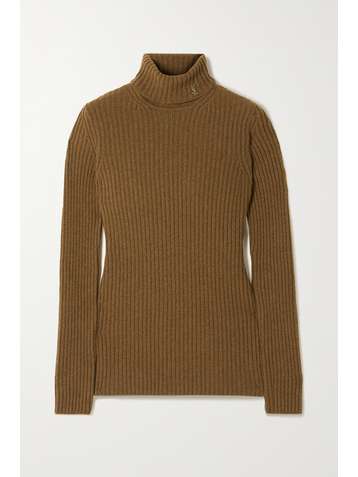 SAINT LAURENT Rippstrickpullover aus einer Woll-Kaschmirmischung mit Rollkragen