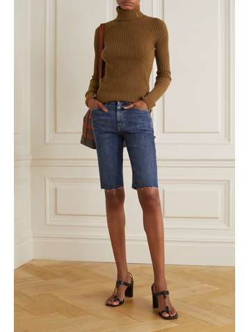 SAINT LAURENT Rippstrickpullover aus einer Woll-Kaschmirmischung mit Rollkragen