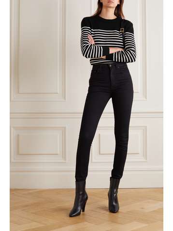 SAINT LAURENT Pullover aus einer Baumwoll-Wollmischung mit Streifen und Zierknöpfen