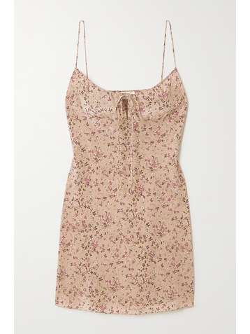SAINT LAURENT Shirred floral-print silk crepe de chine mini dress