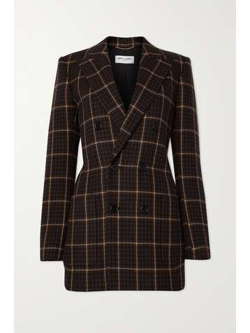SAINT LAURENT Double-breasted checked wool blazer