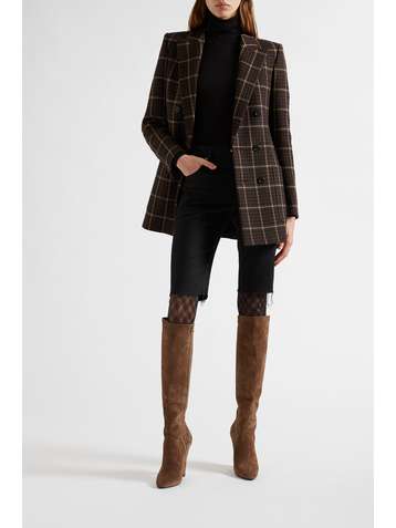 SAINT LAURENT Double-breasted checked wool blazer