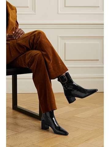 SAINT LAURENT Bottines en cuir verni à boucle Joplin