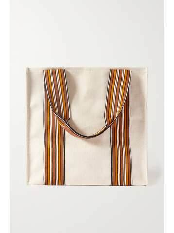 LORO PIANA Suitcase mittelgroße Tote aus Canvas mit Streifen und Lederbesätzen