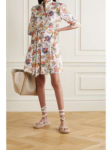 ERDEM Mini-robe en lin et coton mélangés à imprimé fleuri Hvar