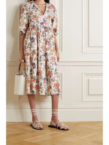ERDEM Positano floral-print linen and cotton-blend midi dress