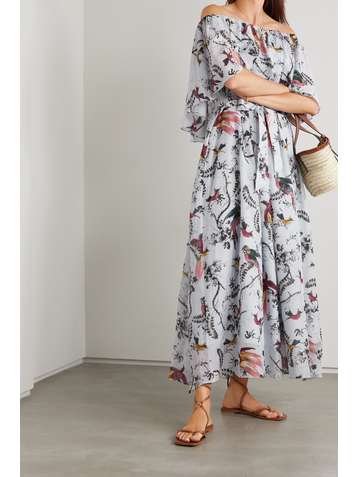 ERDEM Robe longue en voile de coton et de soie mélangés imprimé Algarve