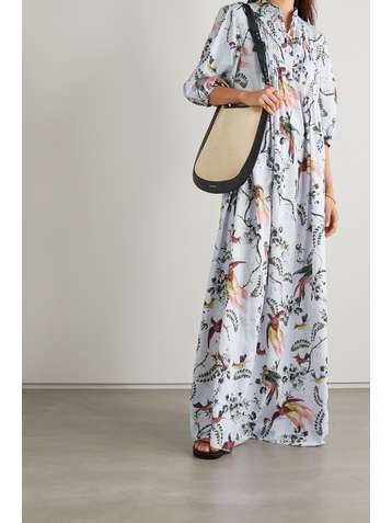 ERDEM Robe longue en popeline de coton imprimée à plis nervures Mustique