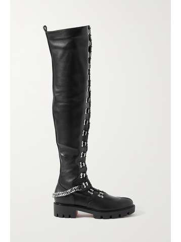 CHRISTIAN LOUBOUTIN Horse chain-embellished leather over-the-knee boots