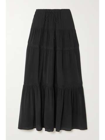 JOSLIN + NET SUSTAIN Adalyia crocheted lace-trimmed silk crepe de chine maxi skirt