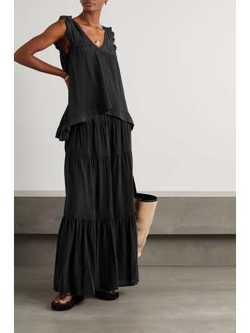 JOSLIN + NET SUSTAIN Adalyia crocheted lace-trimmed silk crepe de chine maxi skirt