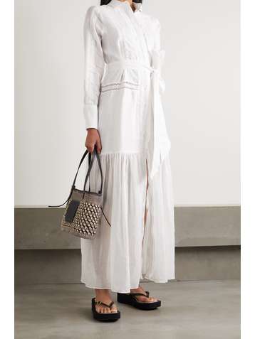 JOSLIN + NET SUSTAIN Melissa belted crochet-trimmed linen and ramie maxi shirt dress