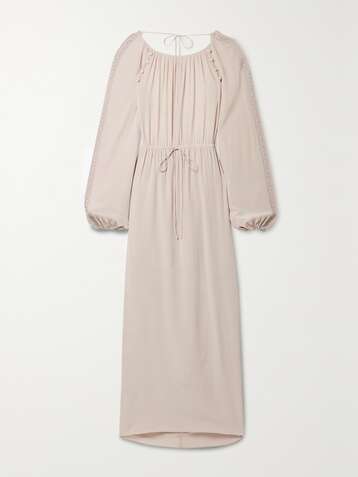 JOSLIN + NET SUSTAIN Lois open-back crochet-trimmed silk-crepe maxi dress