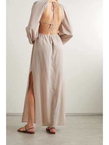 JOSLIN + NET SUSTAIN Lois open-back crochet-trimmed silk-crepe maxi dress