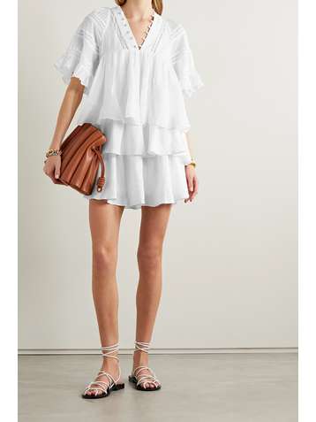 JOSLIN + NET SUSTAIN Ellie crochet-trimmed ruffled linen mini dress