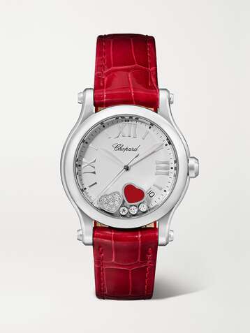CHOPARD Happy Sport 36mm stainless steel, alligator, red stone and diamond watch