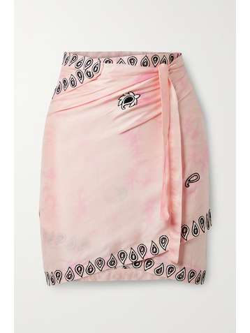 LESLIE AMON Pareo aus Voile aus einer Modal-Seidenmischung mit Batikmuster und Stickereien