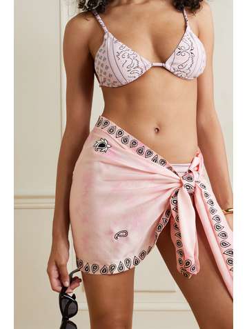 LESLIE AMON Pareo aus Voile aus einer Modal-Seidenmischung mit Batikmuster und Stickereien