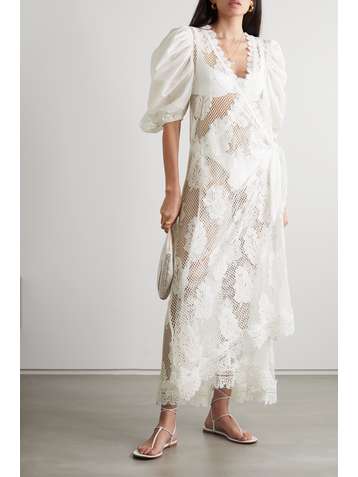 WAIMARI + NET SUSTAIN Sienna recycled guipure lace and cotton wrap midi dress