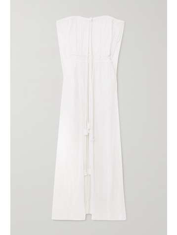 MIGUELINA Juno off-the-shoulder tasseled cotton-crepon maxi dress