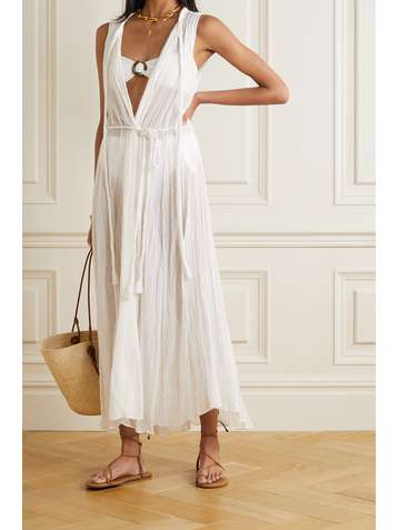 MIGUELINA Calypso tasseled cotton-crepon dress