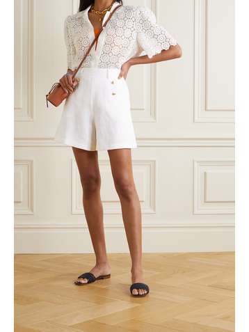 MIGUELINA Giada button-embellished linen shorts
