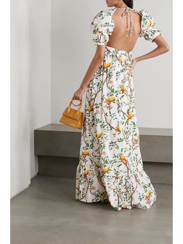 AGUA BY AGUA BENDITA Amapola open-back printed cotton-poplin maxi dress