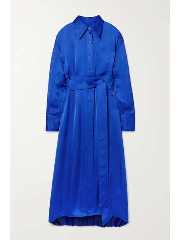 CHRISTOPHER JOHN ROGERS Belted pleated satin shirt dress