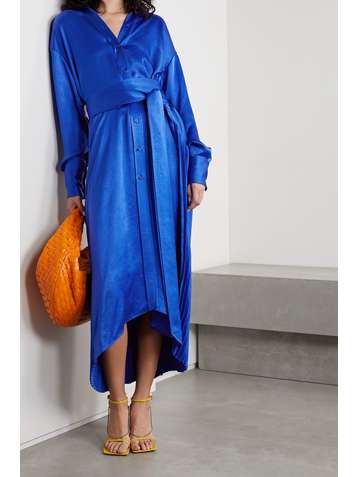 CHRISTOPHER JOHN ROGERS Belted pleated satin shirt dress